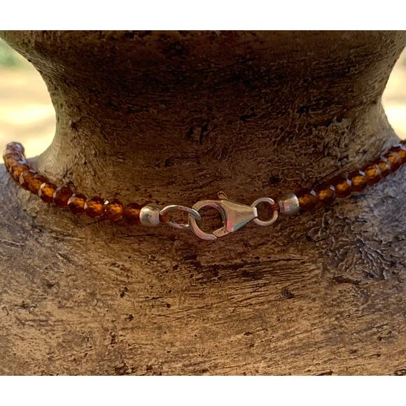 Hessonite Garnet and Sterling Silver Dainty Beaded Necklace, Made in India - Picture 4 of 5